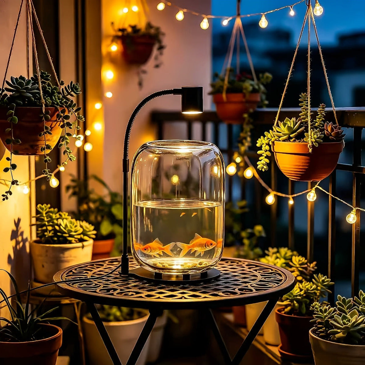Glass Terrarium with USB Growth Light Open Top 15.9x8.7 Inch Transparent Vase for Moss Air Plants Succulents Indoor Garden Ho