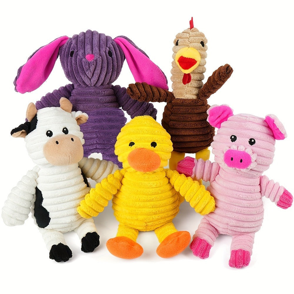 Dog Toys Five-Piece Squeaky Plush Animal Set with Pig, Frog, Elephant, Chicken and Fox Designs — image 11