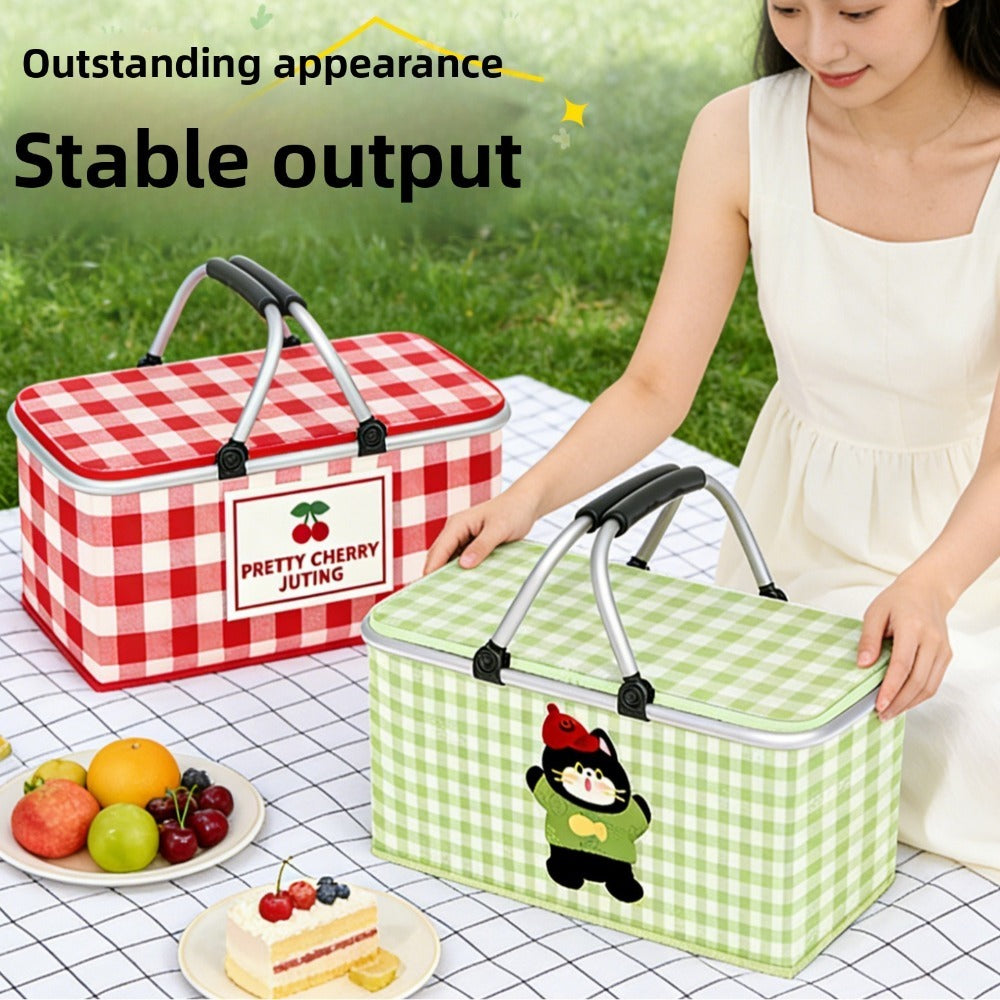 Insulated Picnic Box with Aluminum Frame – Collapsible Thermal Camping Storage Basket for Outdoor Picnic, BBQ — image 6