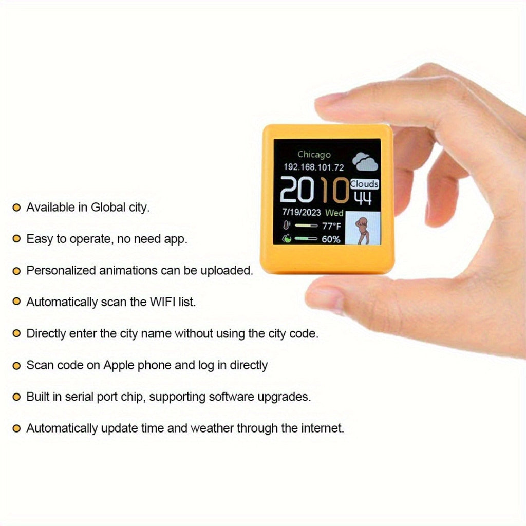 WiFi Weather Station Desktop Clock – Mini Smart Display Temperature Humidity Atmospheric Pressure Wind Speed GIF Animation — 