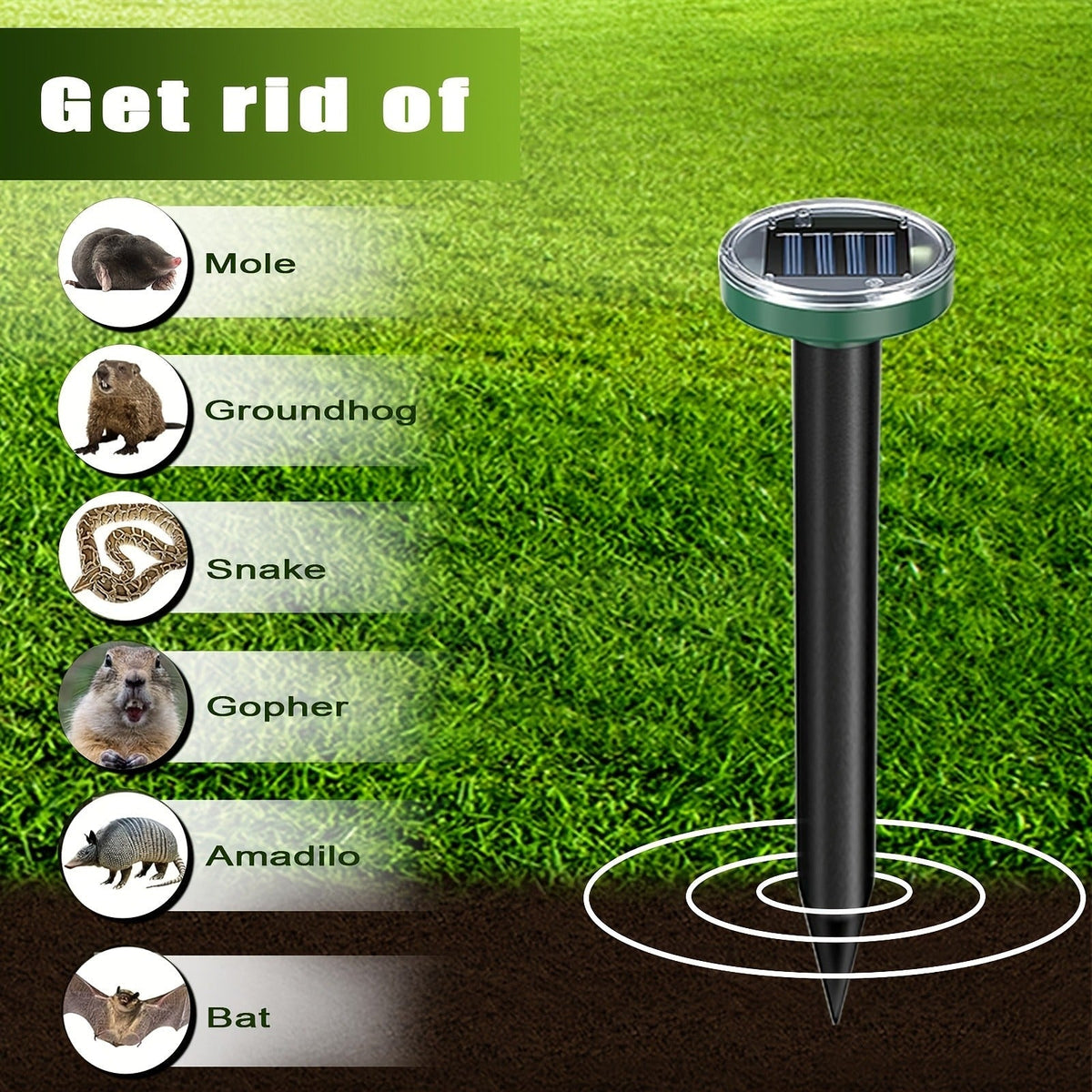 Solar Ultrasonic Pest Repeller Outdoor Rodent Stake for Yard Garden Farm Mole Snake Skunk Dog Device 2/4/6/10 Pack — image 8