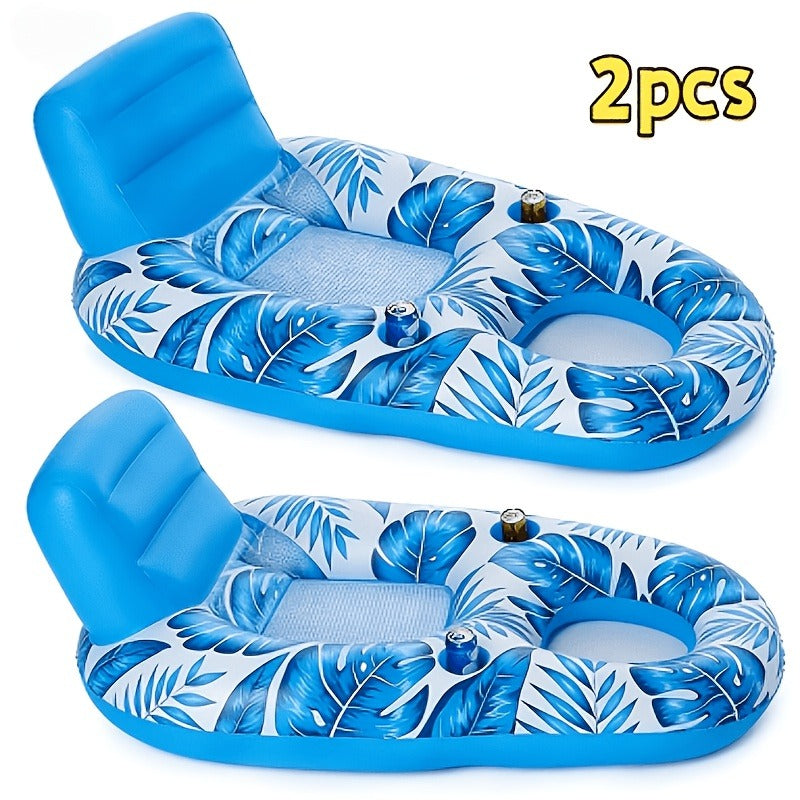 Two-Piece Inflatable Pool Lounge Float Set, 59.1 x 36.2 Inches Each with Backrests and Dual Cup Holders — image 1