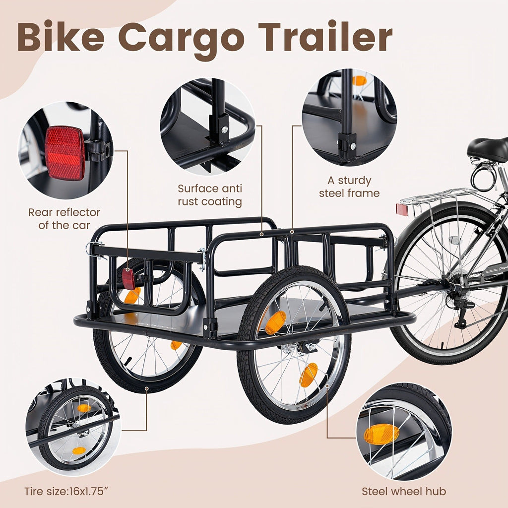 Foldable Bike Cargo Trailer, Bicycle Wagon Cart 176 Lbs Capacity, 16" Wheels, Reinforced Steel — image 3