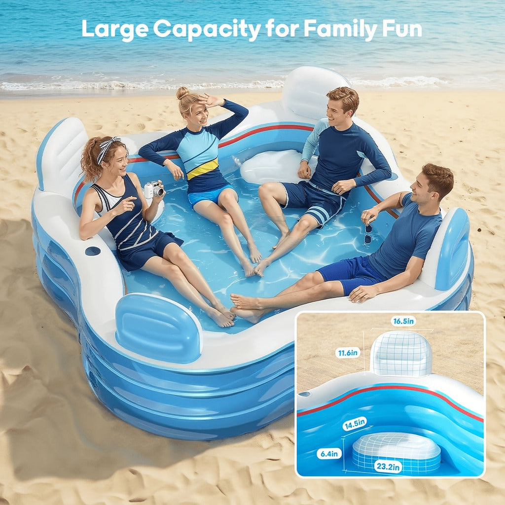 Inflatable Lounge Pool with Backrest 4 Seats 80x80x32 Inch Blow Up Pool for Adults Family Outdoor Garden for Garden, Patio an