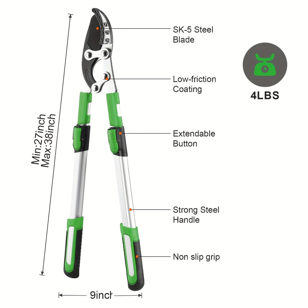 Extendable Pruning Shears 22-27.5 Inch – SK5 Steel Blades Cut 2.5" Branches, Shock-Absorbing Ergonomic Handle — image 12