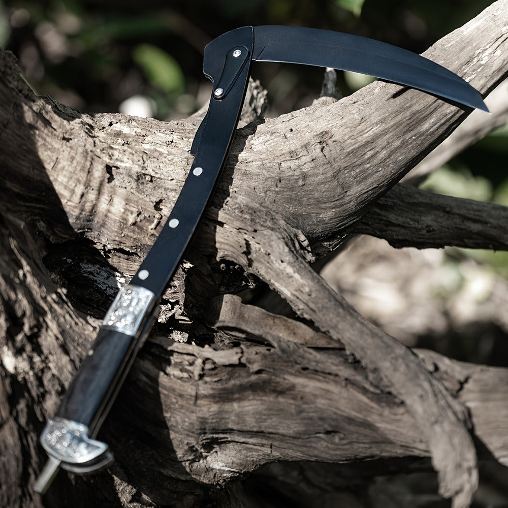 Folding Sickle Stainless Steel Flat Edge Blade with Black Wood Handle & Double Bolsters for Garden, Patio and Yard Use — imag