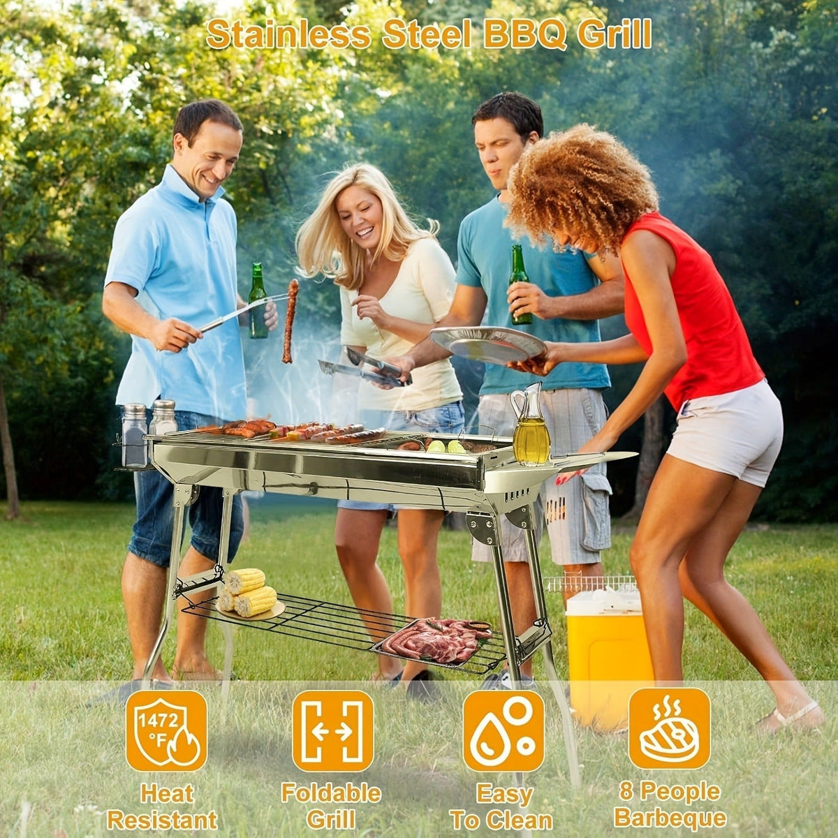 Folding Charcoal Grill with Stainless-Steel-Labeled Frame, Lower Shelf and Large or Extra-Large Package Options — image 5