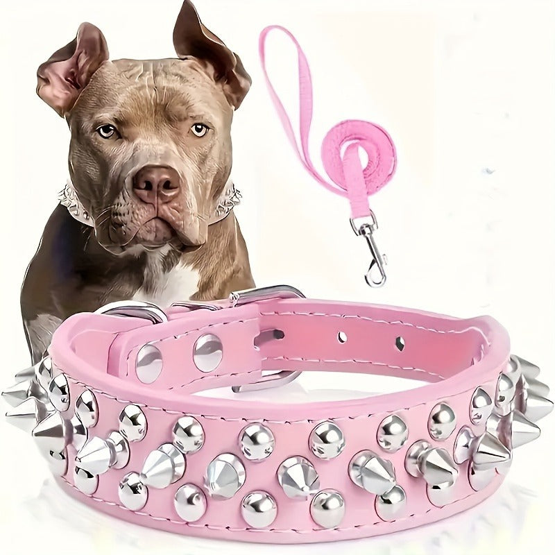 Rivet-Studded Dog Collar and Matching Leash Set with Metal Buckle, Five Colors and XS–XXL Sizing — image 14