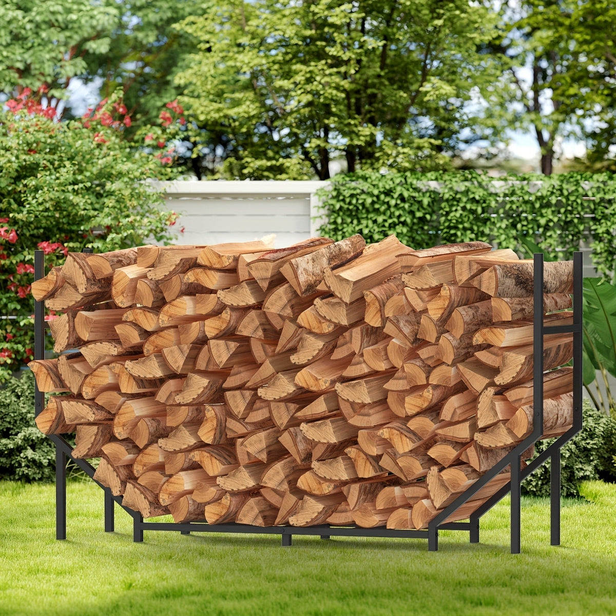 Firewood Rack Heavy Duty Adjustable – Outdoor & Indoor Log Holder with Cover, A-Frame Steel Wood Storage Stand for Fireplace,