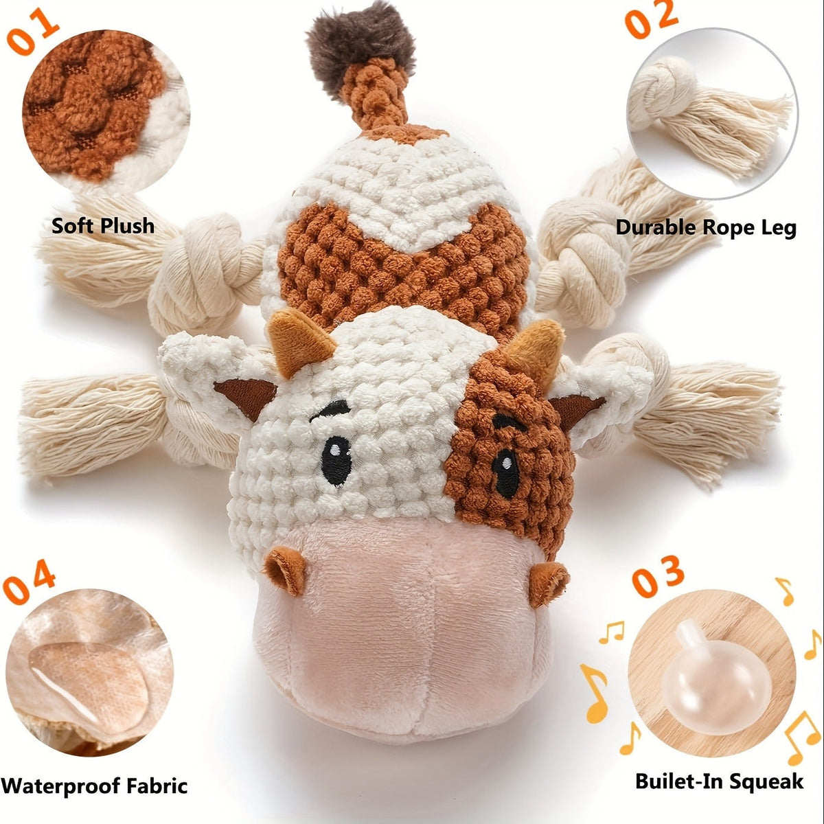 Dog Toy Cow Plush with Squeaker, Crinkle Paper, Woven Legs and Washable Construction for Multiple Dog Sizes — image 9