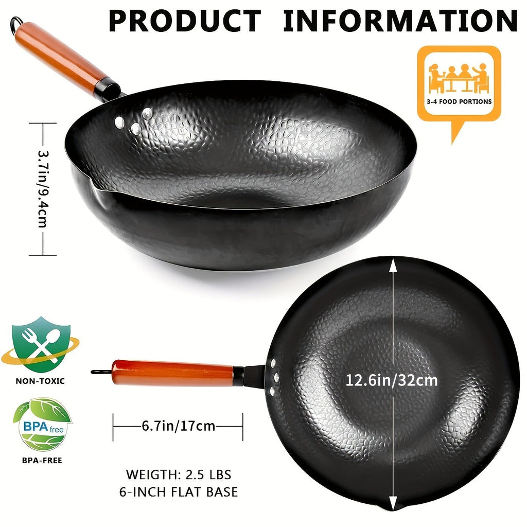 Wok Set Cast Iron 12.6 Inch Nonstick with 13 Accessories, Natural Nonstick No Chemical Coating Stir Fry Pan with Lid & Detach