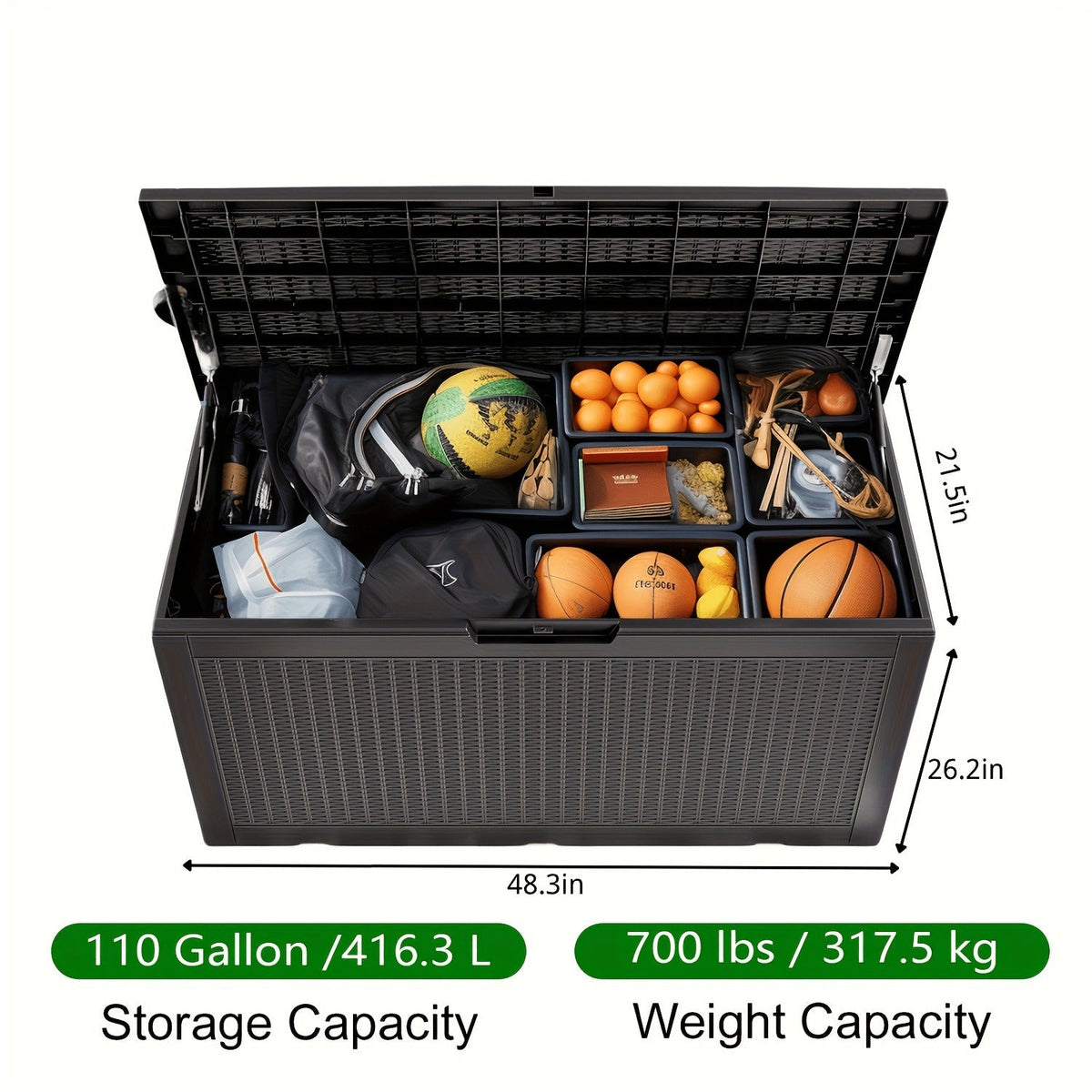 Large Gray Rattan-Look Outdoor Storage Box with 110-Gallon Pictured Capacity, Handles and Hinged Lid — image 3