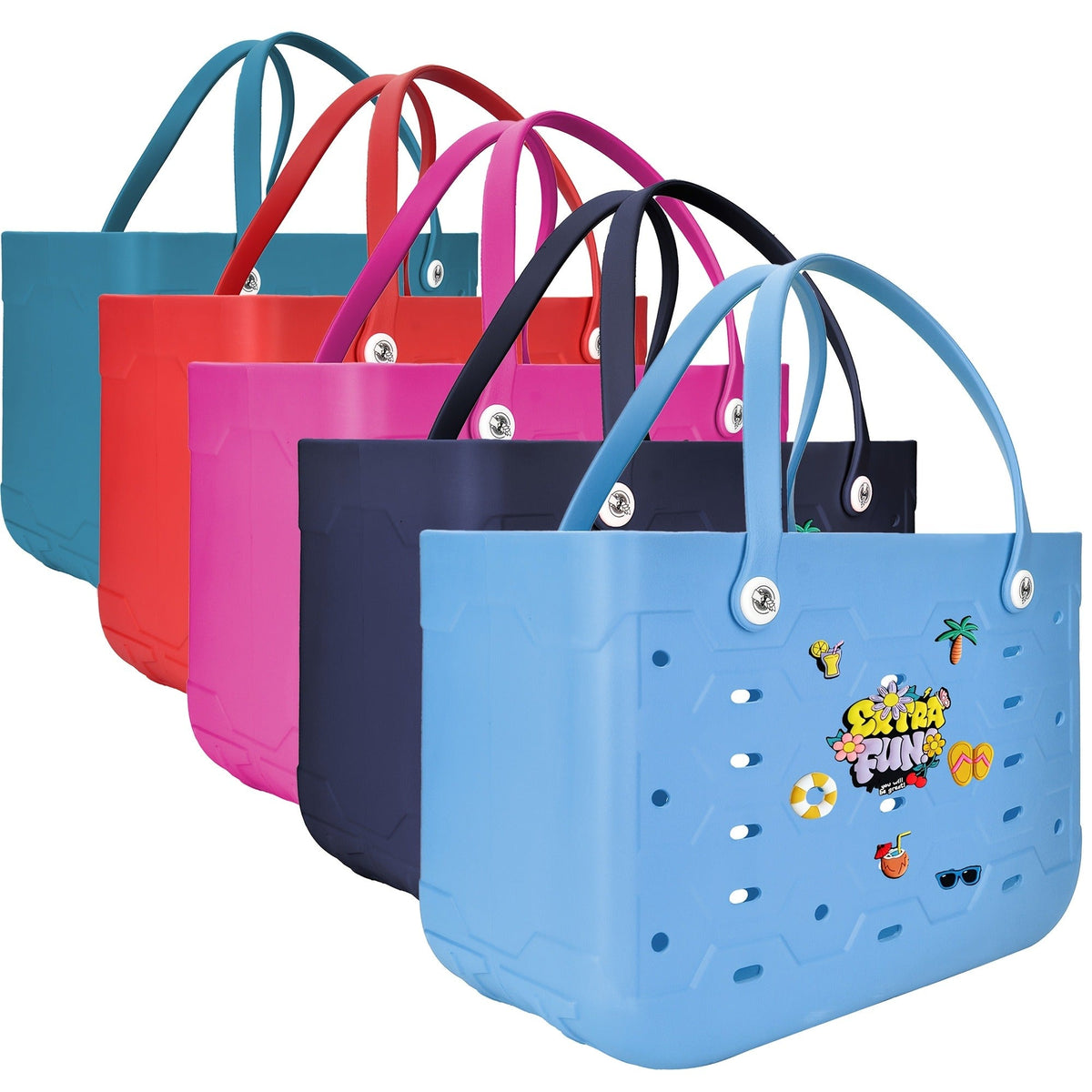 EVA Beach Bag for Women with Drainage Holes Waterproof Tote Bag Summer Outdoor Camping Shopping Travel Bag with Cute Decorati