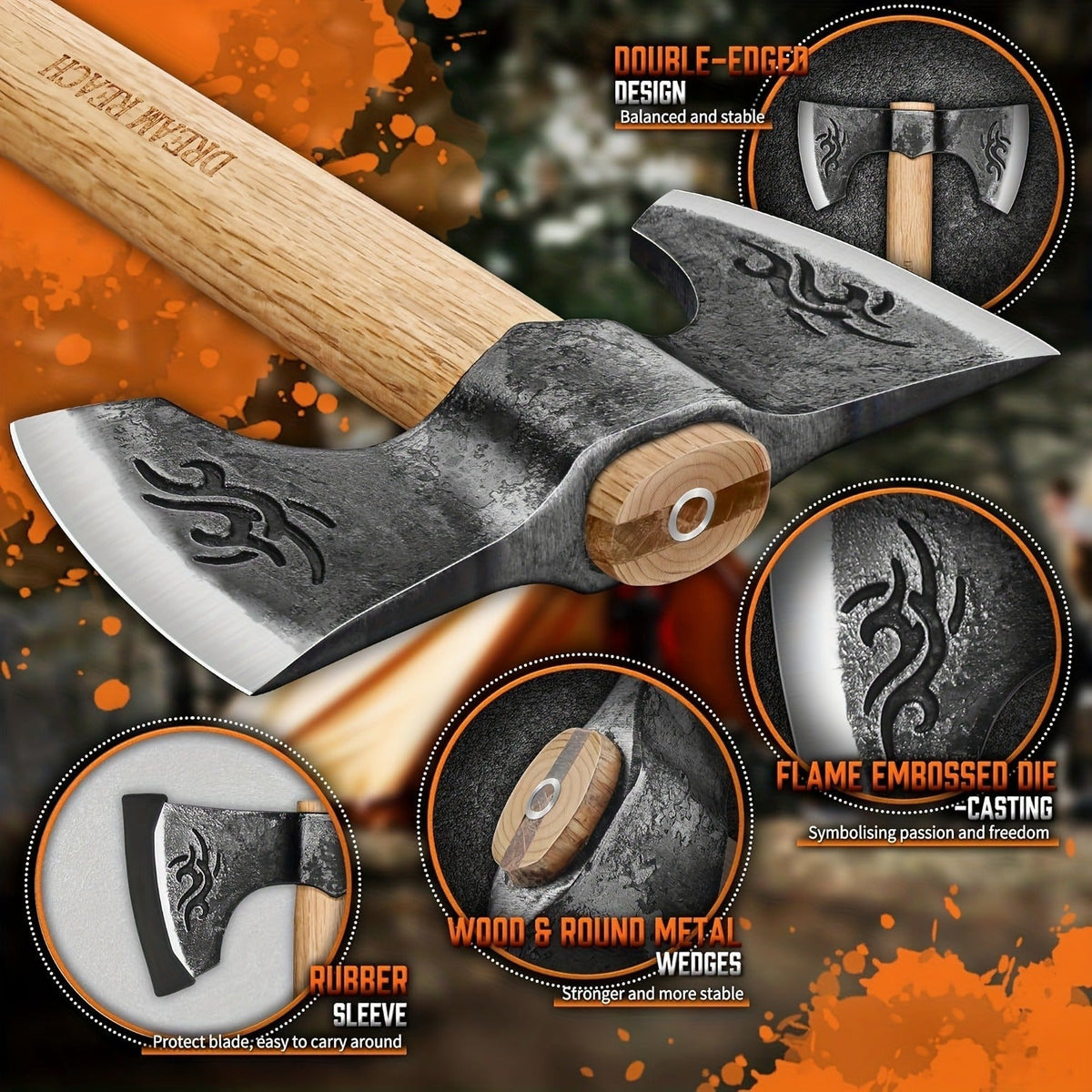 Viking Axe Set 2-Pack Hand Forged High-Carbon Steel 16-Inch Double-Sided Blade with Beech Wood Handle — image 2