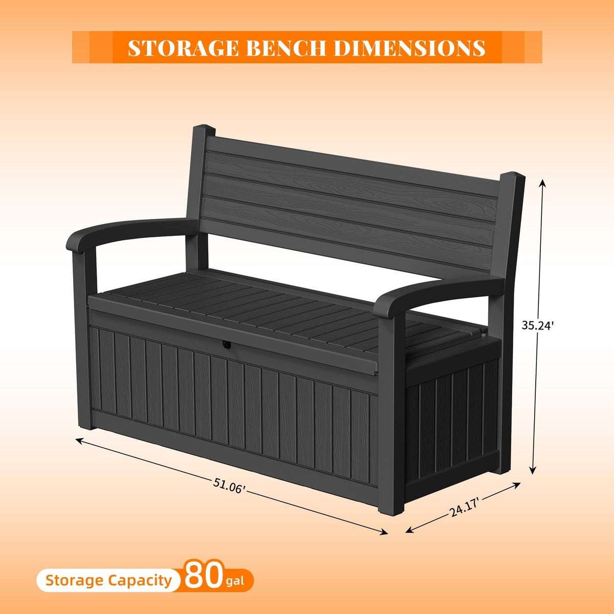 80-Gallon Outdoor Deck Storage Bench with Backrest, Armrests and Hidden Under-Seat Compartment in Two Colors — image 4
