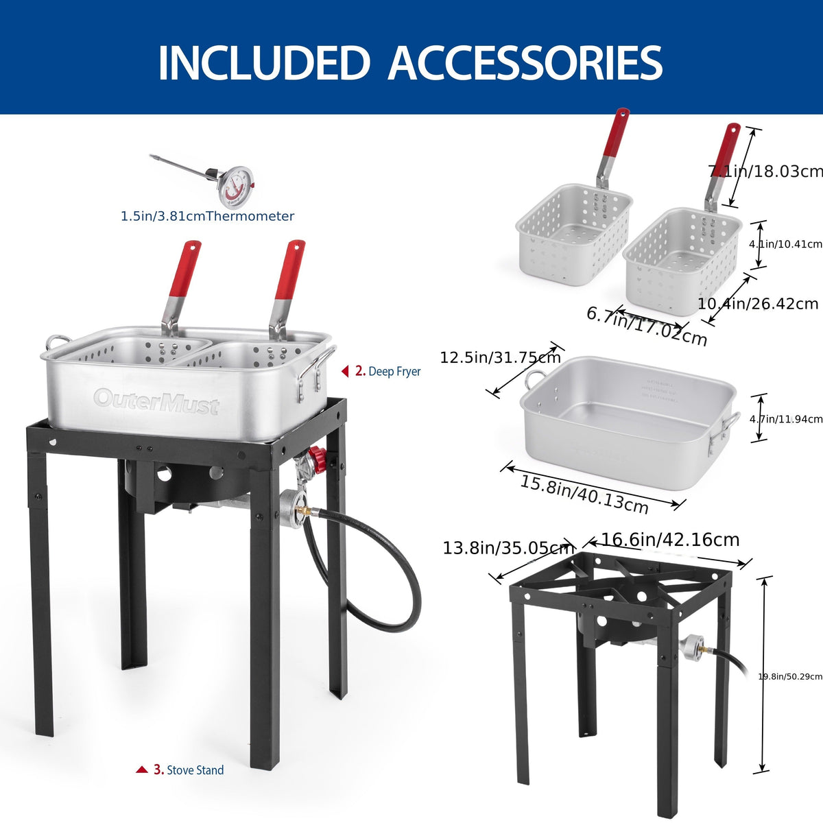 Outdoor Deep Fryer 18 Qt Dual Basket Propane Fish Fryer 58000 BTU Cast Iron Burner with Stand for BBQ Camping Tailgate — imag