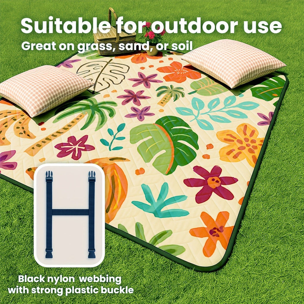 Padded Foldable Picnic Blanket with Floral Pattern for Beach Trips, Park Outings, Camping and Everyday Travel — image 2