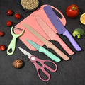 Seven-Piece Kitchen Knife Set with Four Pastel Knives, Kitchen Scissors, Peeler and Cutting Board — image 1