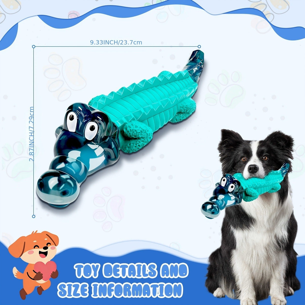 Dog Toy Blue Rubber Crocodile Chew Design with Milk Flavor, Raised Ridges and 20-100 lb Guidance — image 14