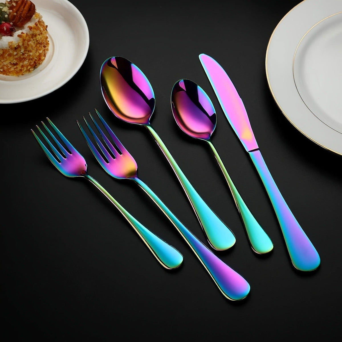 60-Piece Rainbow Flatware Set with Five Utensil Forms in Twelve-Piece Rows for Complete Table Settings — image 3