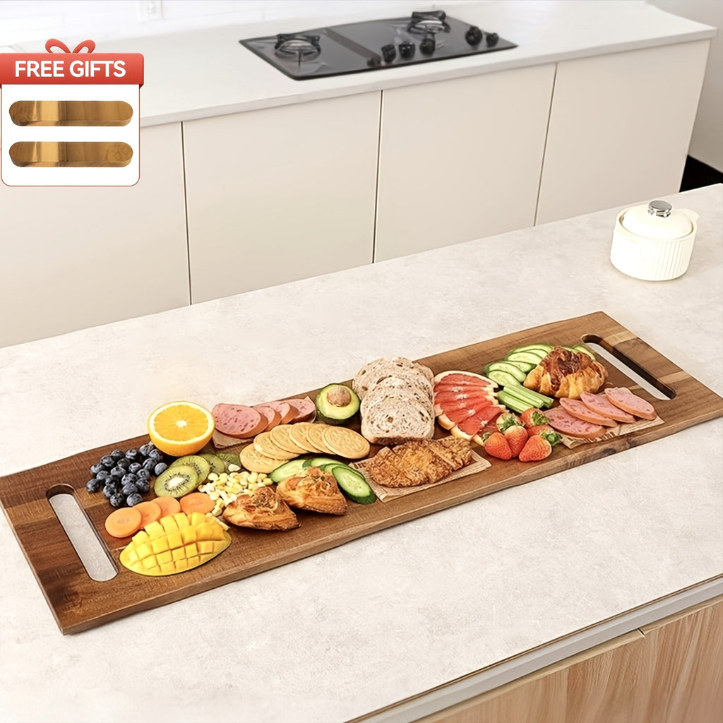 Extra-Long 36 x 11-Inch Wood-Color Charcuterie Board with Recessed Handles and Two Display Stands — image 3