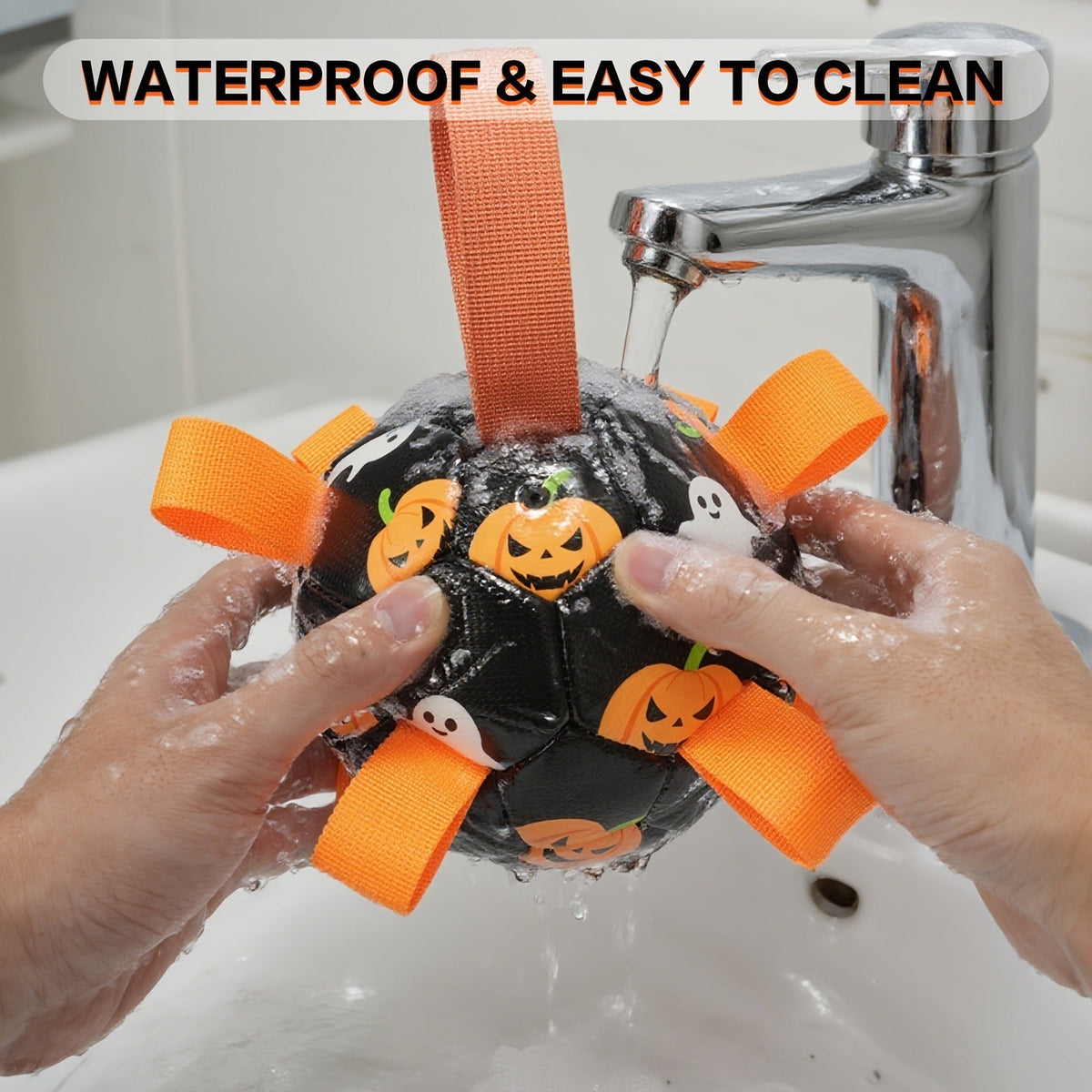 Dog Toy Halloween Pumpkin-Ghost Football with Pump, Strap and 6 or 7.28-Inch Size Options for Dogs — image 5