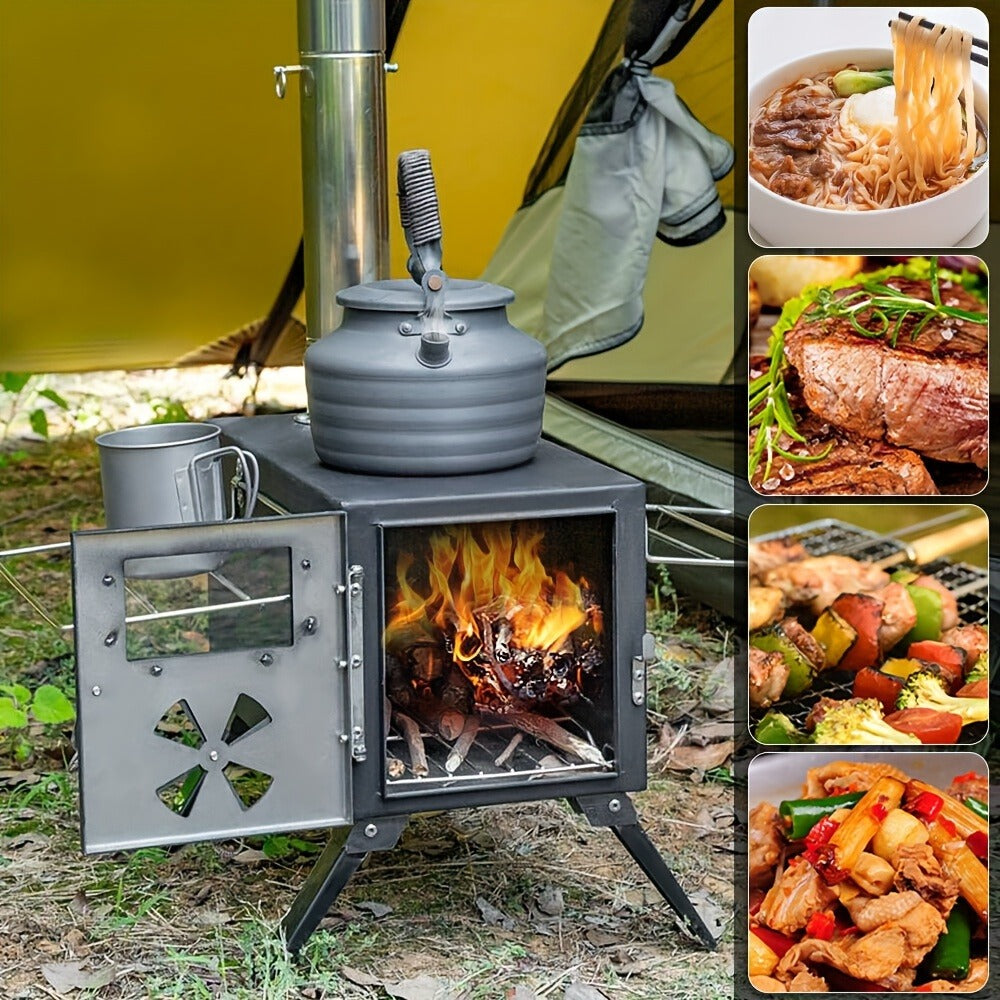 Wood Burning Camp Stove with Chimney Pipe Portable Outdoor Camping Stove for Cooking, BBQ, Boiling Water & Heating — image 5