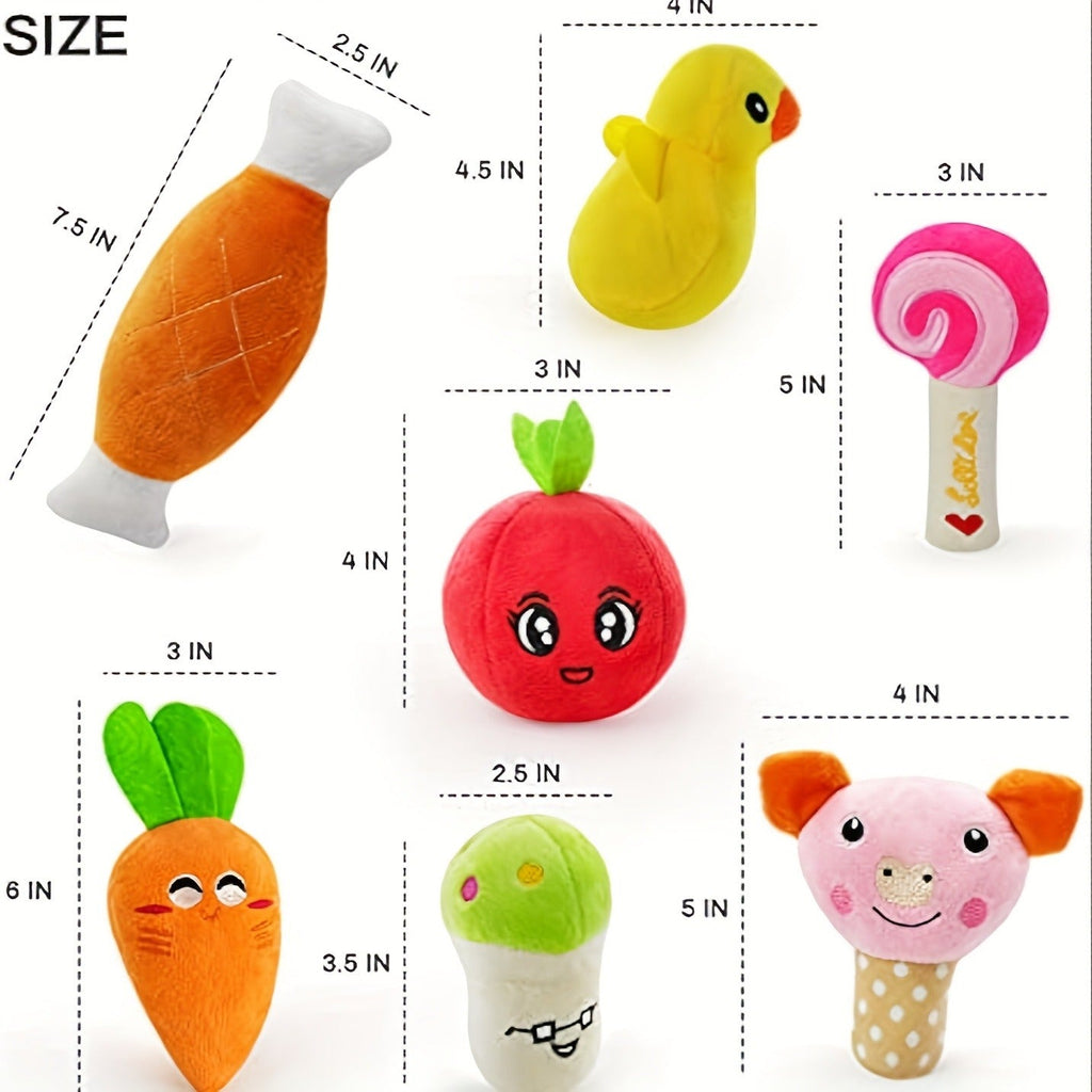 Fourteen-Piece Plush Dog Toy Set with Fruit, Vegetable and Snack Shapes for Supervised Squeaky Play — image 4