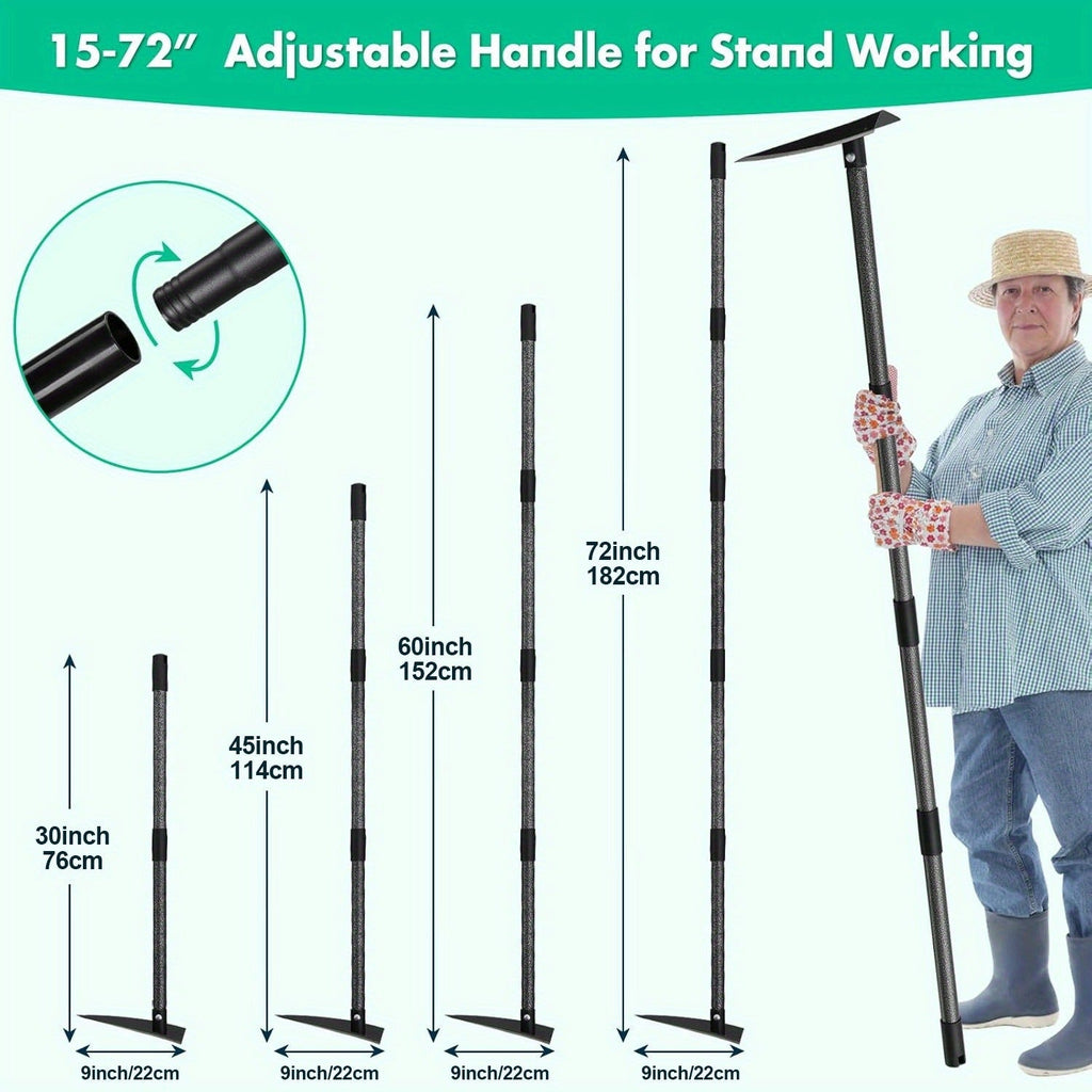 Garden Hoe Triangle Carbon Steel with Adjustable 15-72 Inch Long Handle, Sharp Triangular Blade for Weeding — image 4