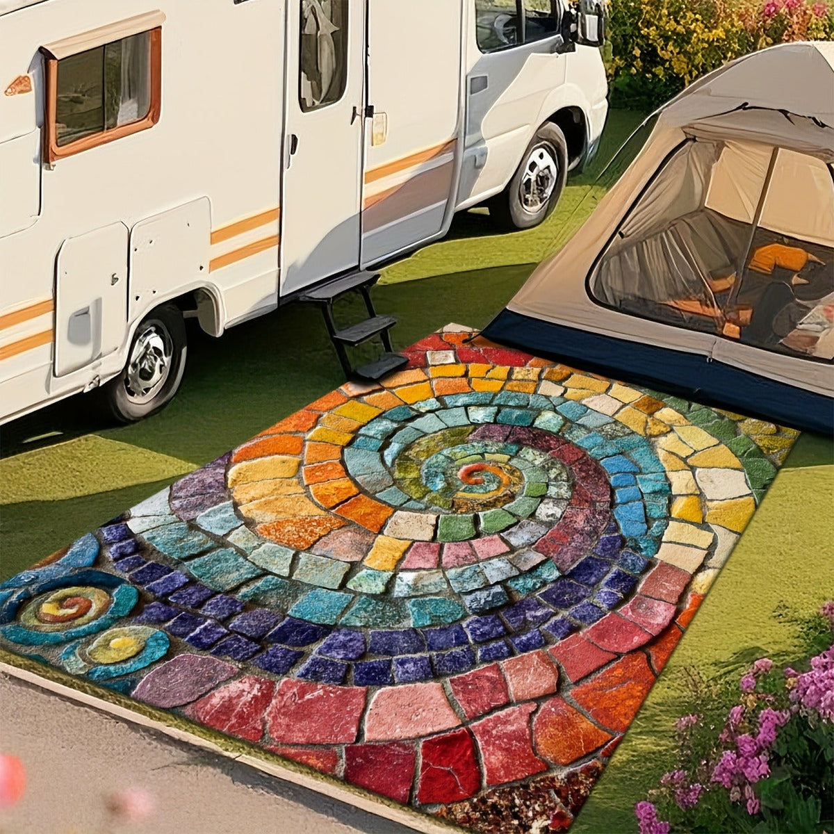 Area Rug Multicolor Mosaic Indoor Outdoor Mat with Rubber Backing and Five Washable Size Options — image 7