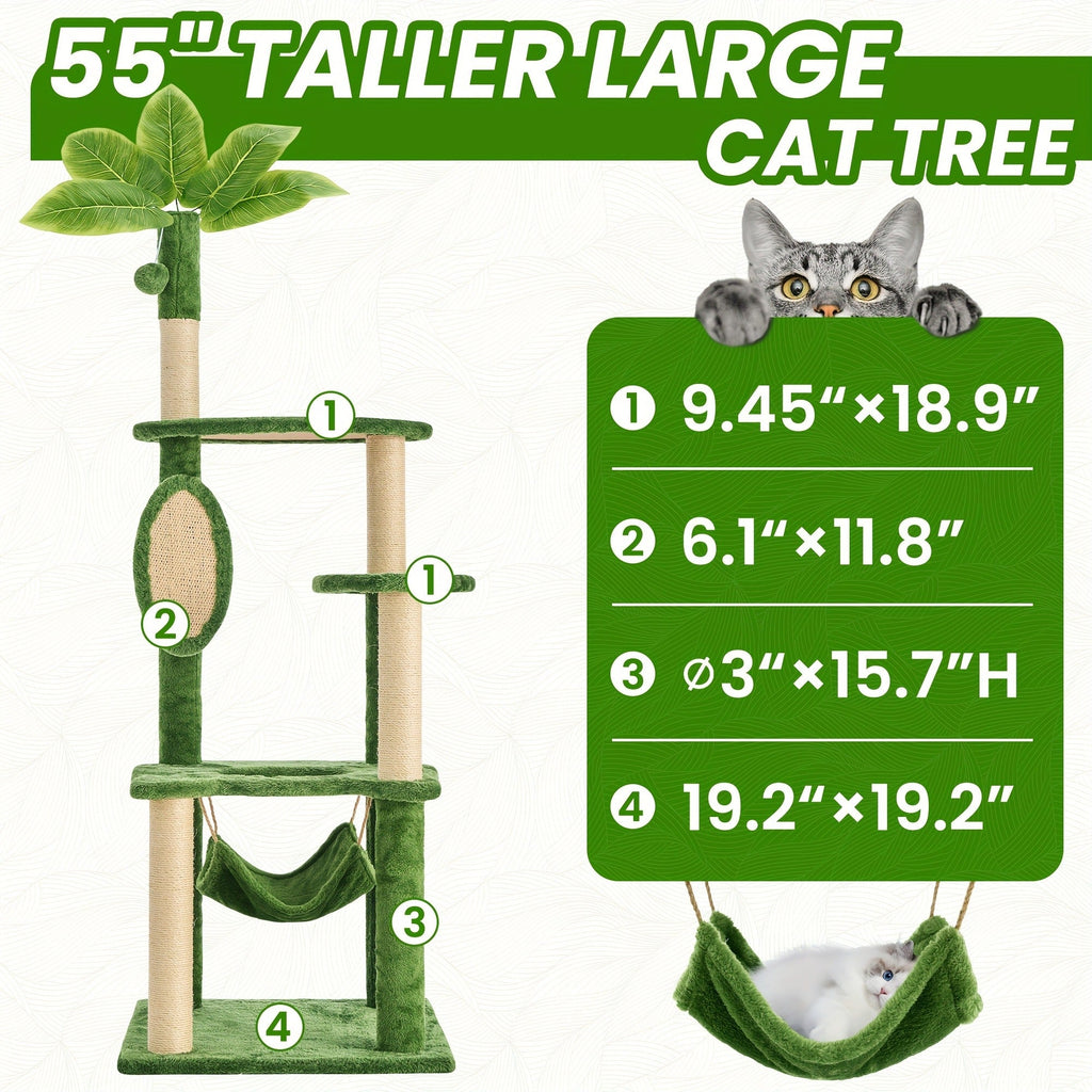 55-Inch Plant-Style Cat Tree with Platforms, Round Pass-Through Perch, Hammock and Four Colors — image 15