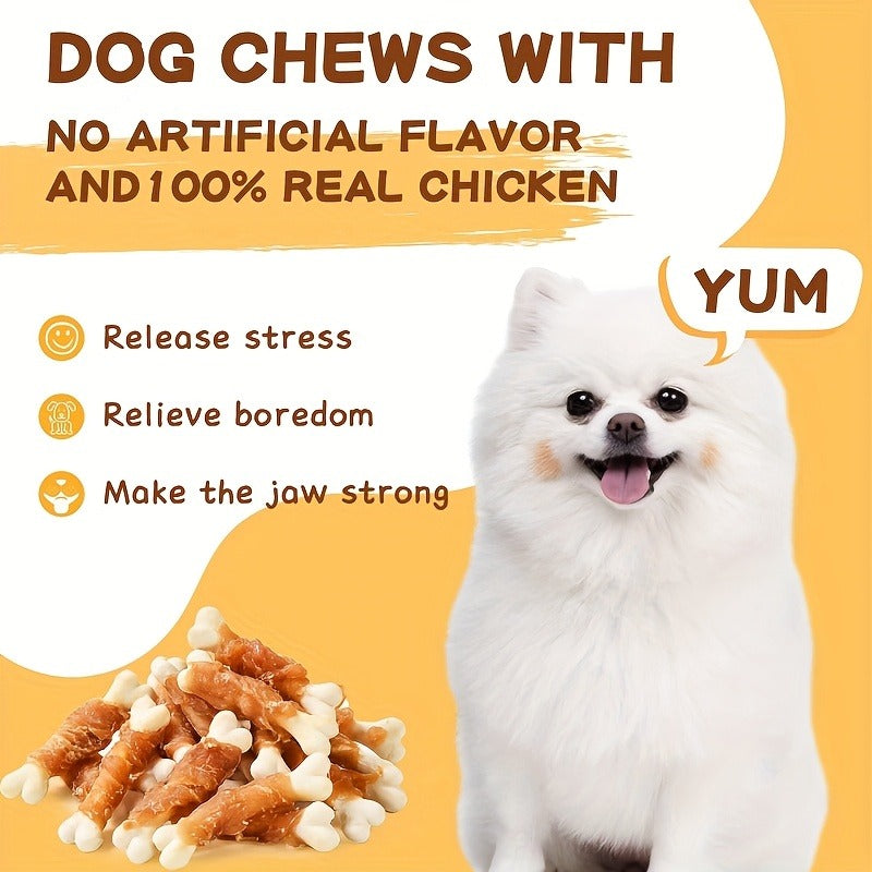 Dog Treats Chicken or Duck Wrapped Bone-Shaped Biscuits in Two-Pack Flavor Options for Reward Use — image 1
