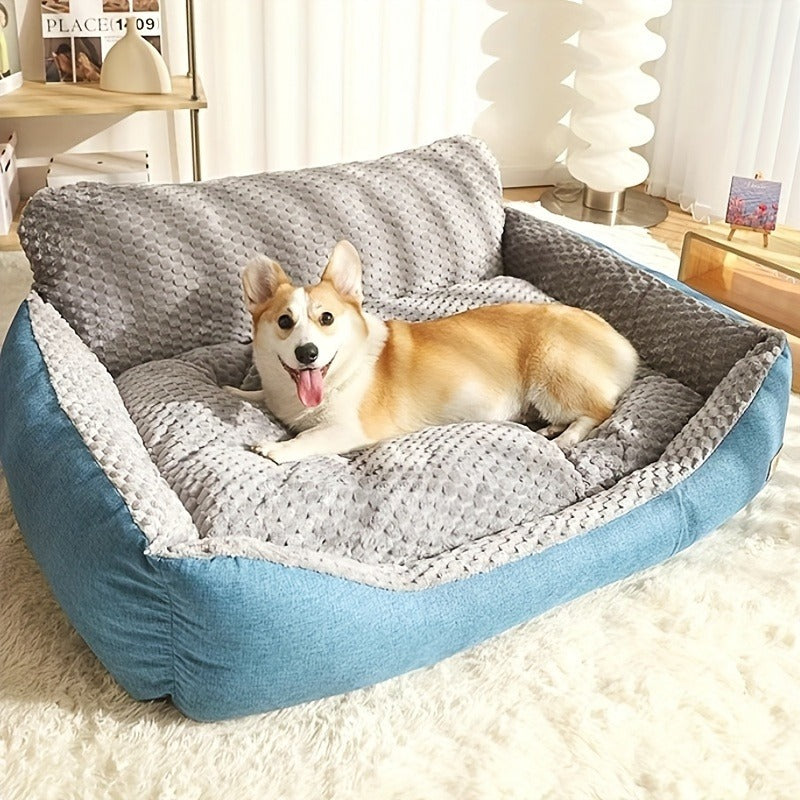 Blue-Gray Dog Bed Couch with Raised Back and Side Bolsters in Four Sizes, Plus One Random Cat Teaser — image 15