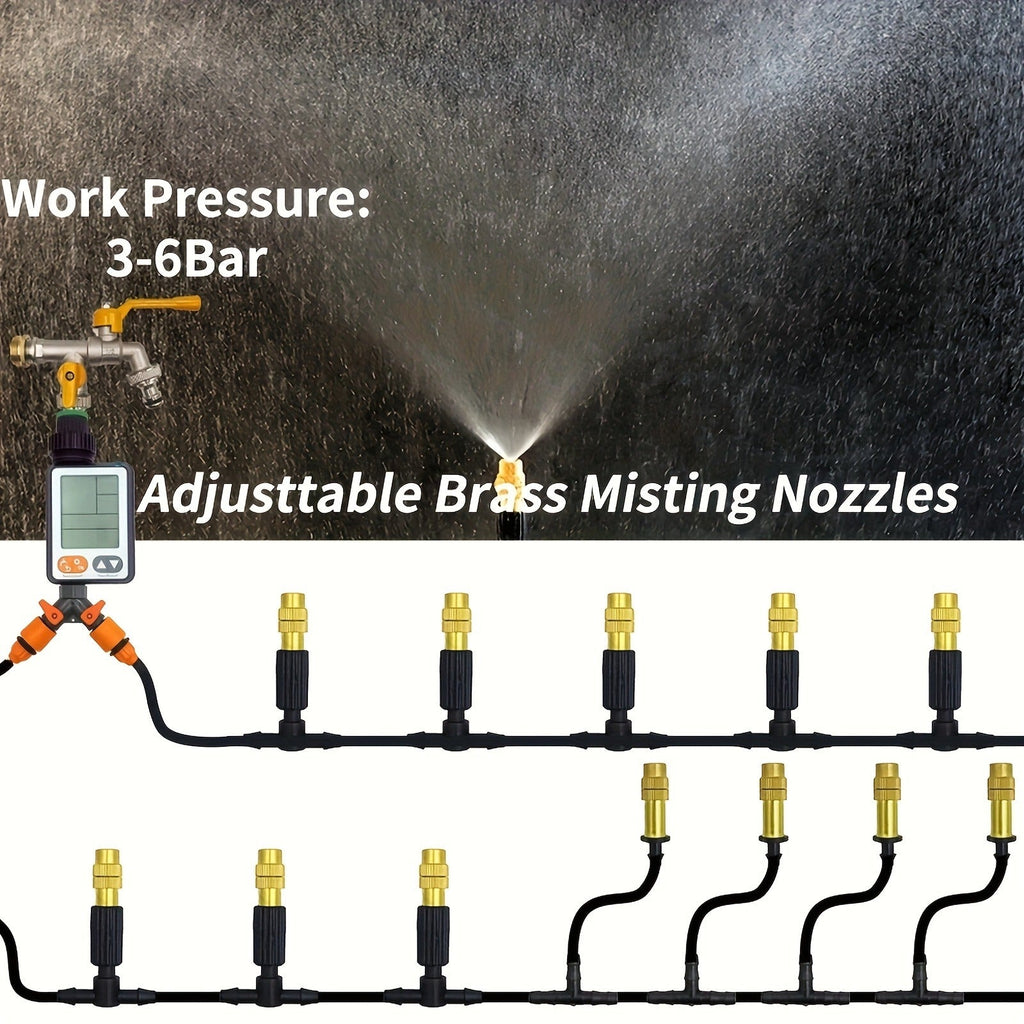 Outdoor Misting Cooling System 15m – 1/4" Brass Nozzles, 4/7mm Hose, Patio Garden Greenhouse — image 3