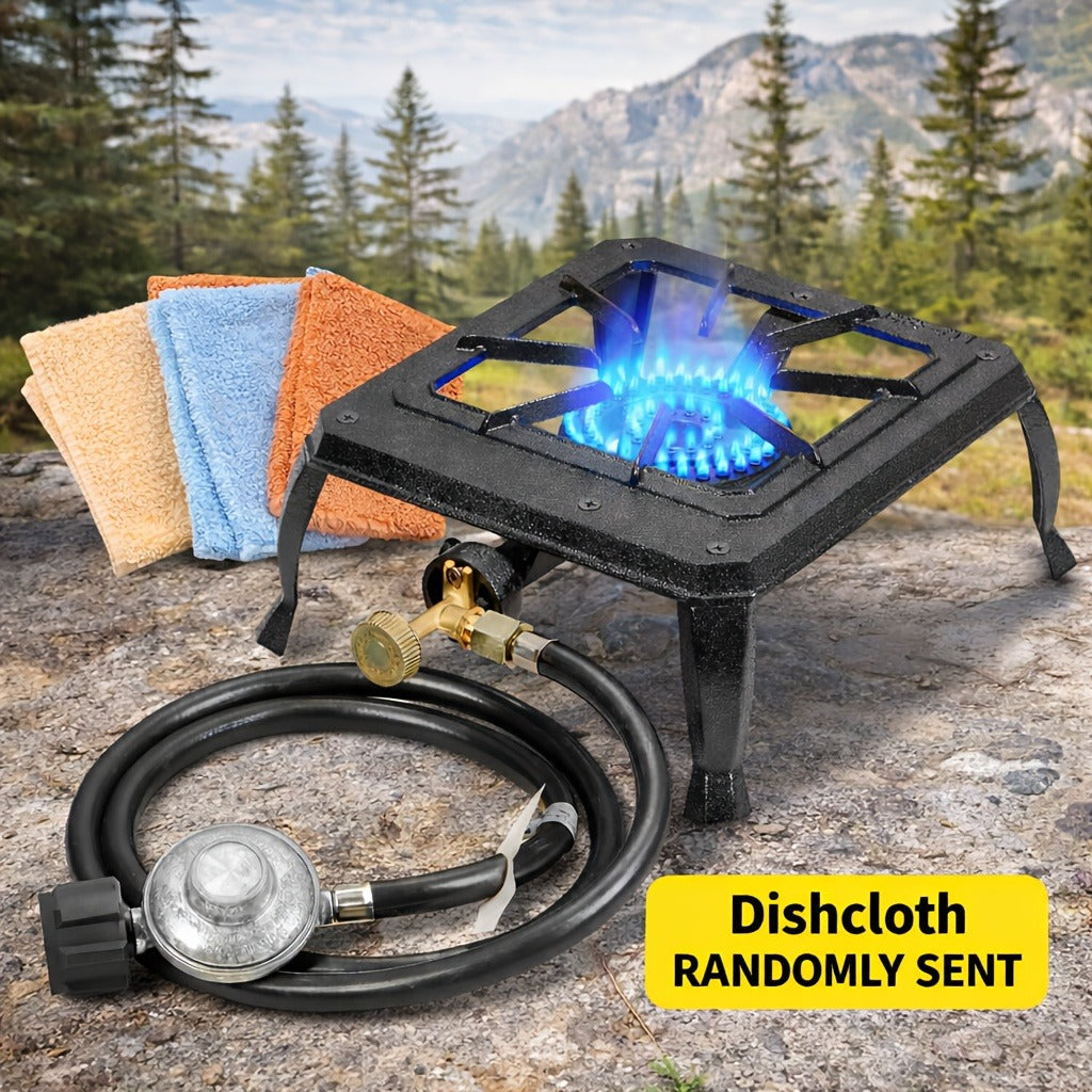 Propane Camping Stove High BTU Outdoor Gas Cooker Single or Double Burner CSA Listed Regulator Hose for Garden, Patio and Yar