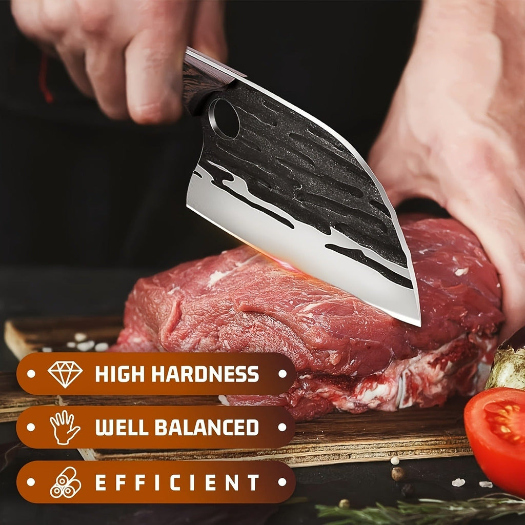 Meat Cleaver Hand Forged Serbian Chef Knife – High Carbon Steel Butcher Knife Full Tang with Leather Sheath | Razor Sharp Cho