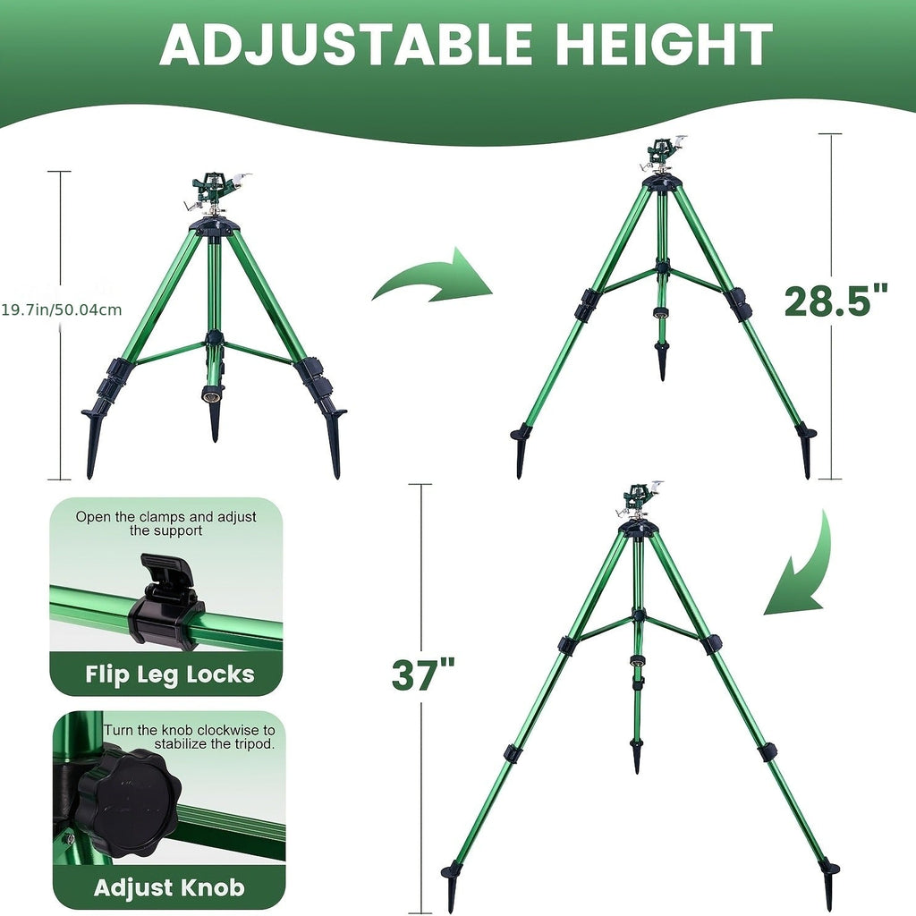 Impact Sprinkler Tripod 360° Zinc Head Lawn Yard Irrigation Flip Lock, for Garden, Lawn and Yard Watering — image 2