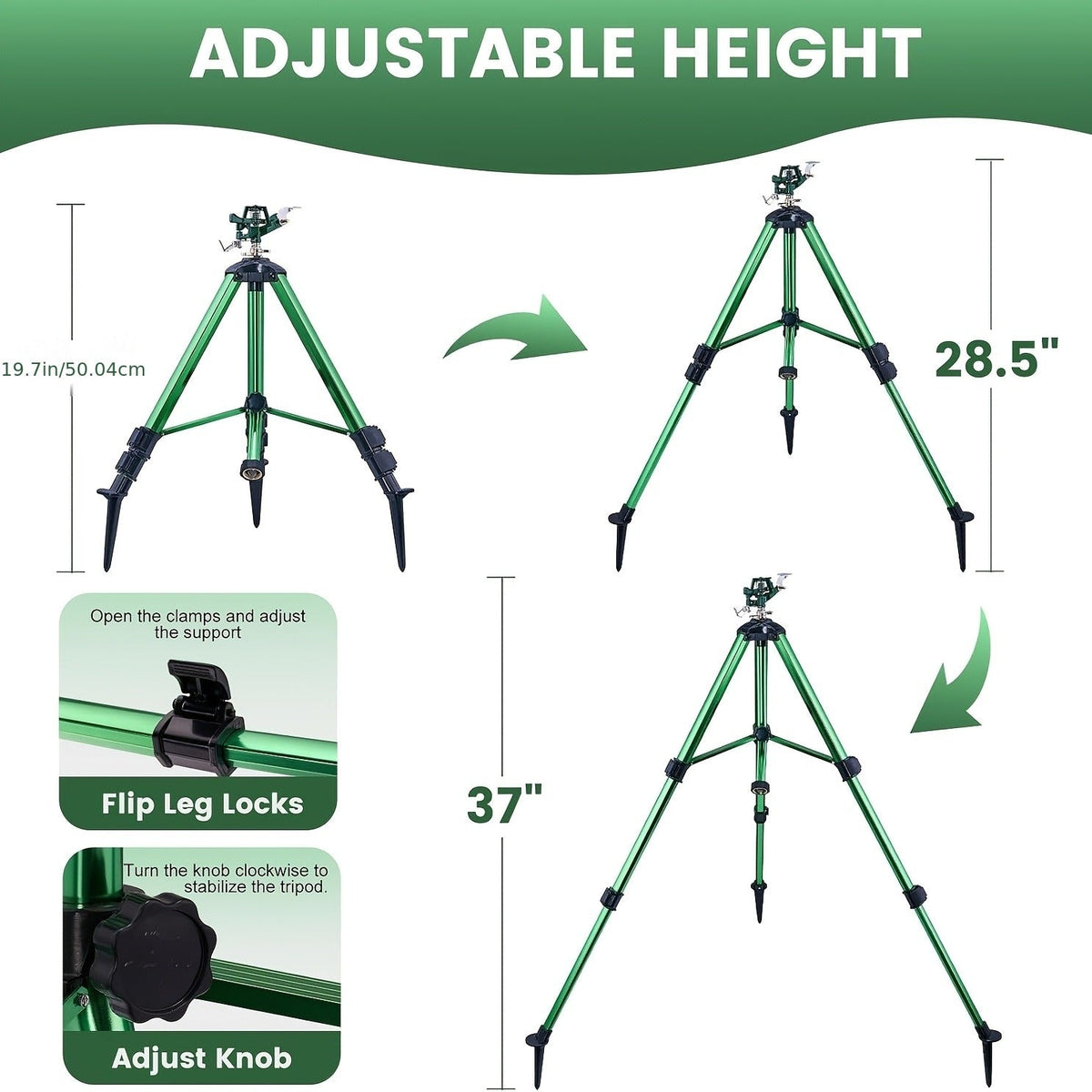 Impact Sprinkler Tripod 360° Zinc Head Lawn Yard Irrigation Flip Lock, for Garden, Lawn and Yard Watering — image 2