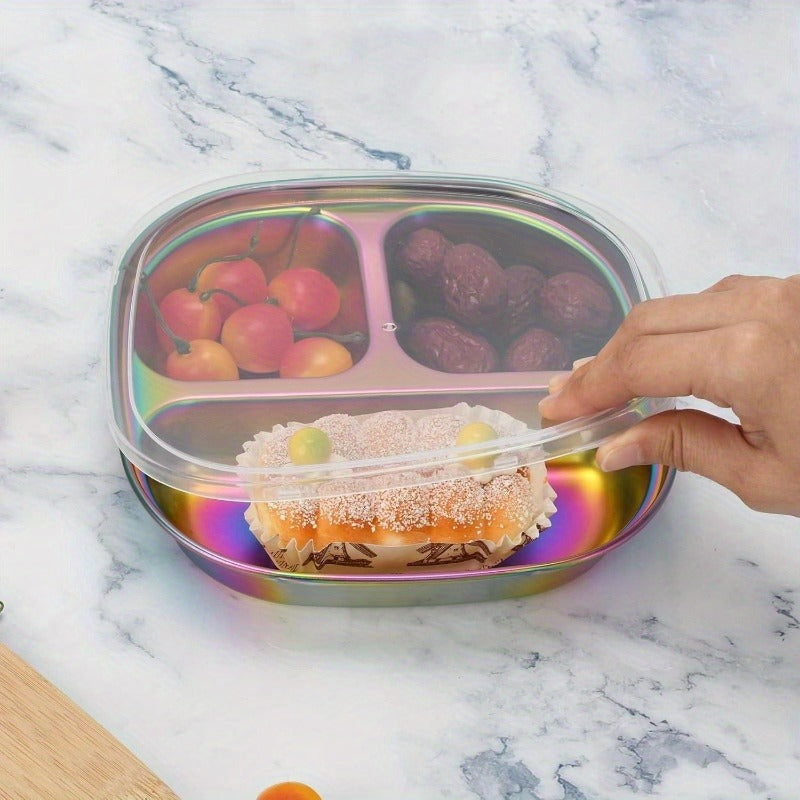 Divided Plates Stainless Steel Set of 4 with Lids – Kids Adults Portion Control Trays, for Home Cooking, Dining and Outdoor M