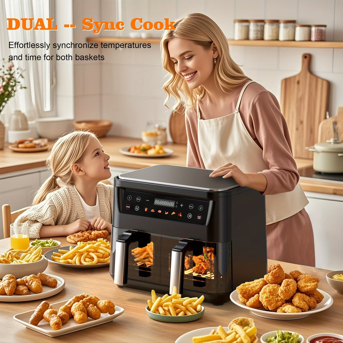 10Qt Dual-Basket Air Fryer with Two Viewing Windows, Sync Controls, Touch Panel and 50 Paper Liners — image 3