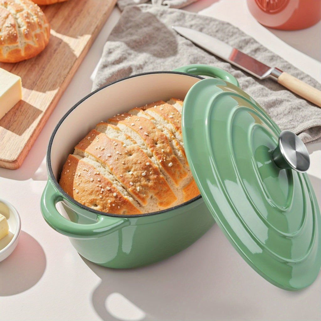 Dutch Oven Enameled Cast Iron 4.5QT with Lid & Dual Handles – Oval Non-Stick Enamel Coating for Bread Baking Soups Stews Brai