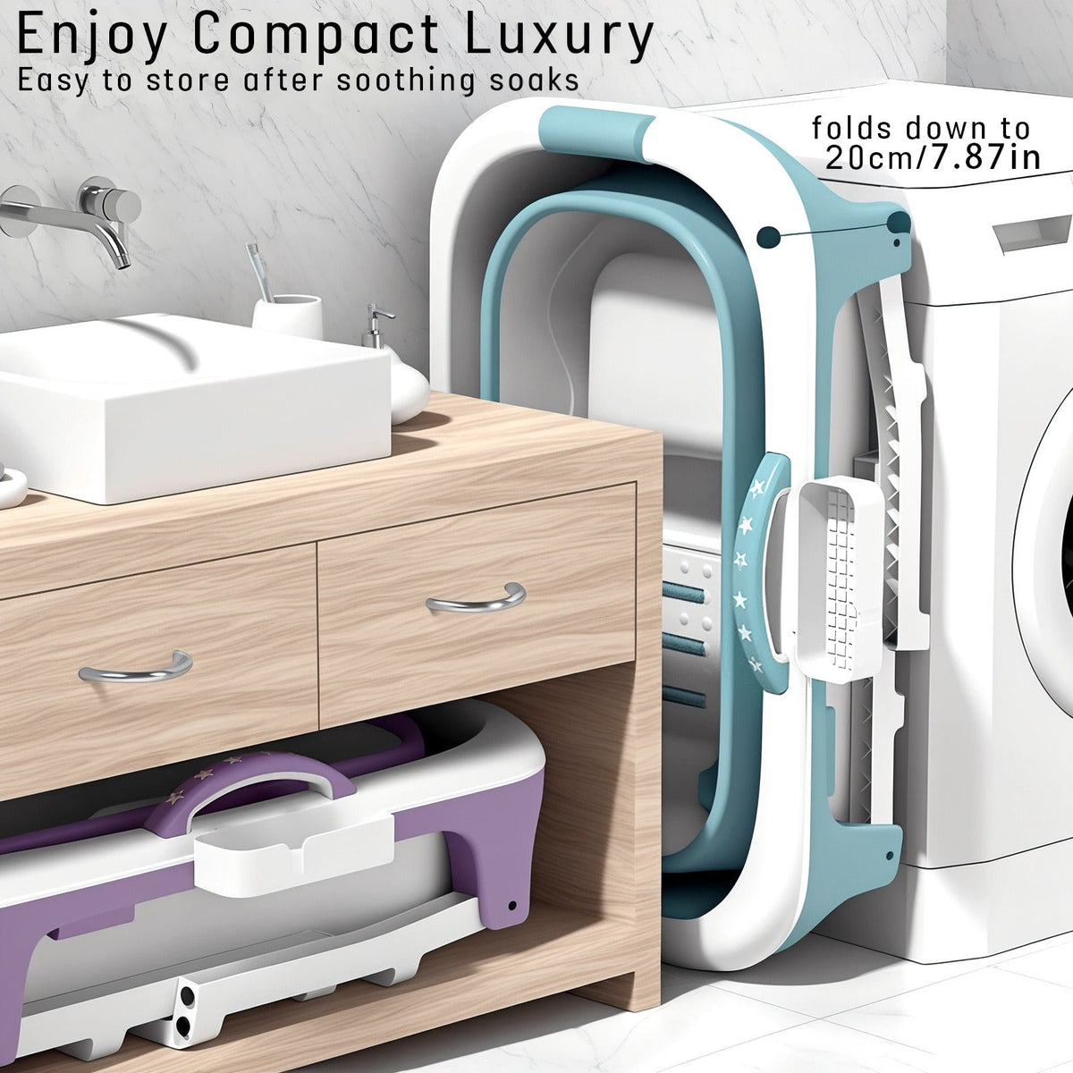Portable Bathtub for Adults with Insulation Cover & Drainage Pipe, Foldable Hot Tub for Indoor Outdoor Sauna — image 4