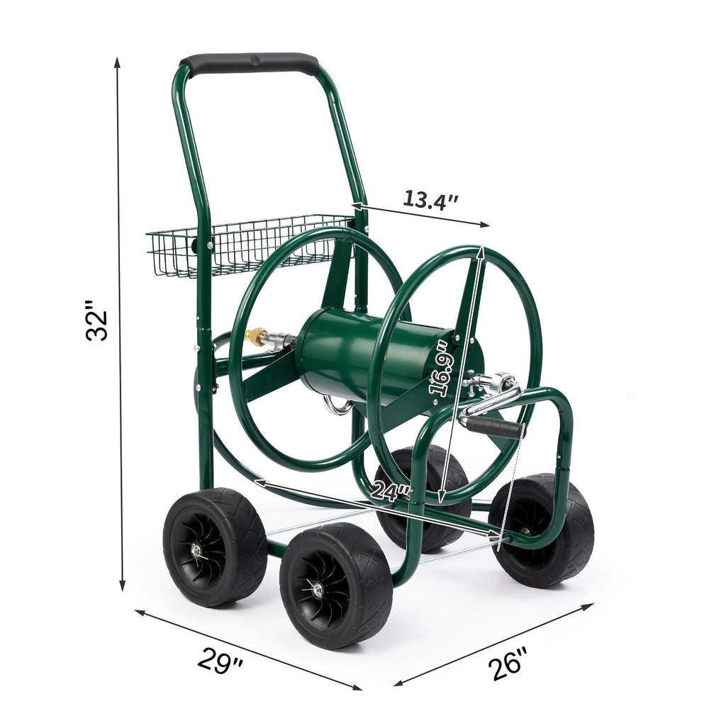 Garden Hose Reel Cart | 250ft Capacity, Heavy-Duty Steel, 4 Wheels & Storage Basket — image 3