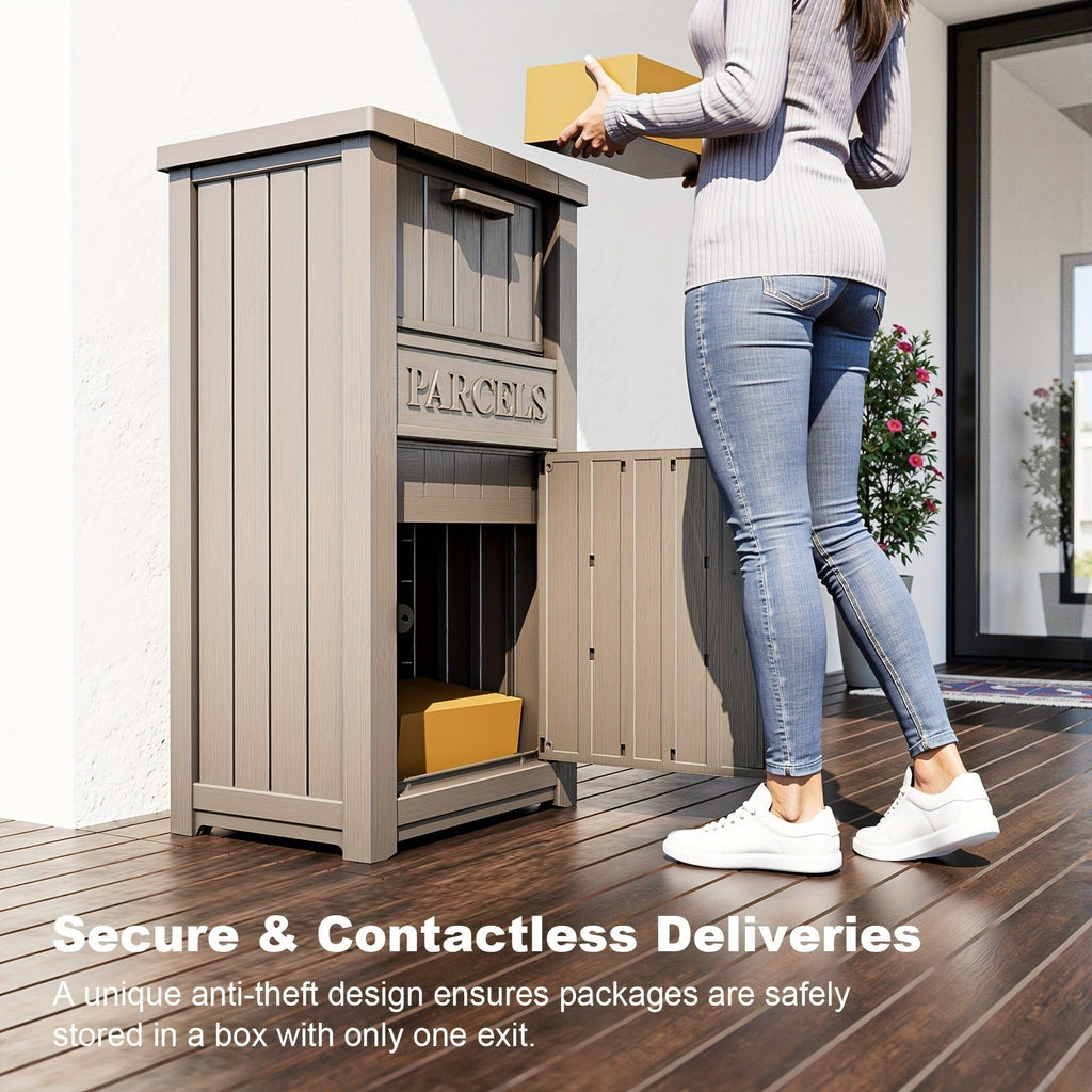 Tall Light-Brown Parcel Outdoor Storage Box with a Drop Compartment — image 2
