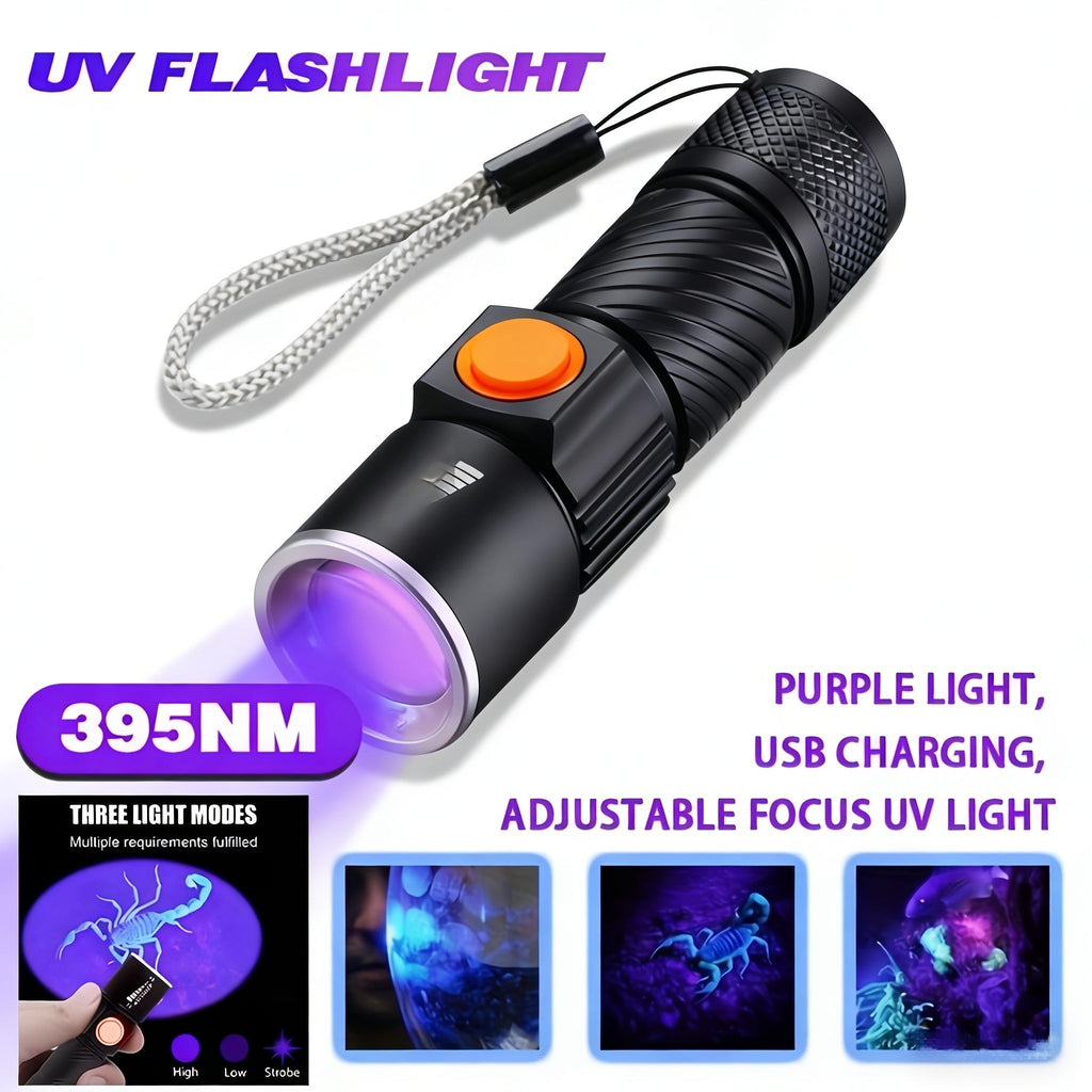 UV Flashlight Black Light 395nm USB Rechargeable - Ultraviolet Torch with 3 Modes for Pet Stain Detection — image 3