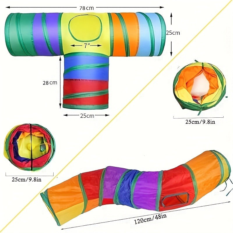 Cat Toy Rainbow Tunnel in S-Shaped or Three-Way Layouts with Peek Holes, Ball and One or Two-Pack Options — image 11