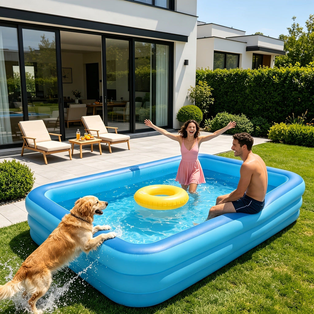 Inflatable Pool XL Extra Large Backyard Swimming Pool 3-Chamber Thick PVC Family Pool for Adults Kids Summer Outdoor Fun Mult