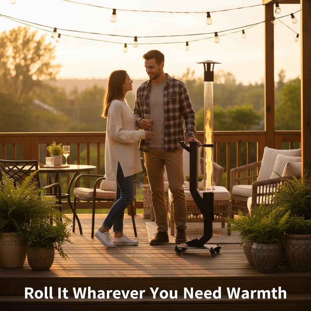 Wood Pellet Patio Heater Portable Gravity Feed Rocket Stove with Glass Tube Flame, Smokeless Non-Electric Outdoor Fire Pit fo