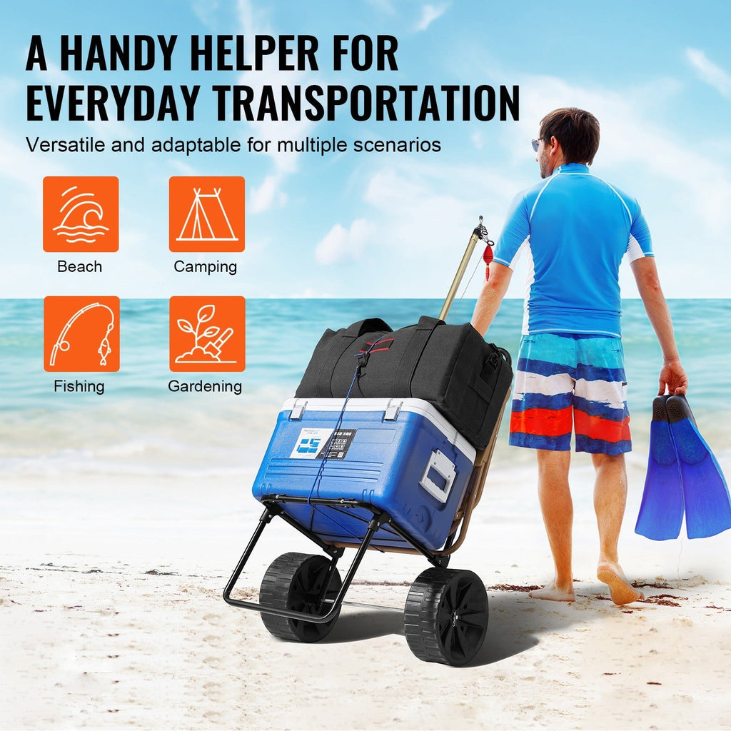 Folding Beach Cart with Balloon Wheels, Sand Dolly for Camping Fishing Picnic Garden, for Garden, Patio and Yard Use — image 