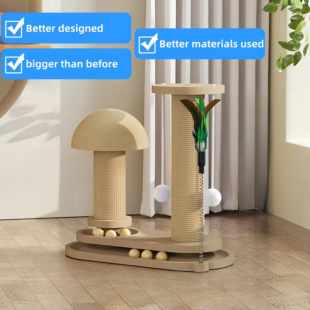 Compact Cat Tree with Sisal Scratching Post, Mushroom Hideaway, Track Balls and Small or Large Size Options — image 7